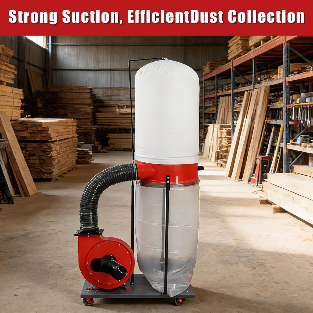 Heavy-Duty Vertical Woodworking Dust Collector 1500W (2HP) Electric Dust Extraction Machine with 15-Gallon Bag, Mobile Base, Wall Mount for Efficient Workshop and Garage Cleanup