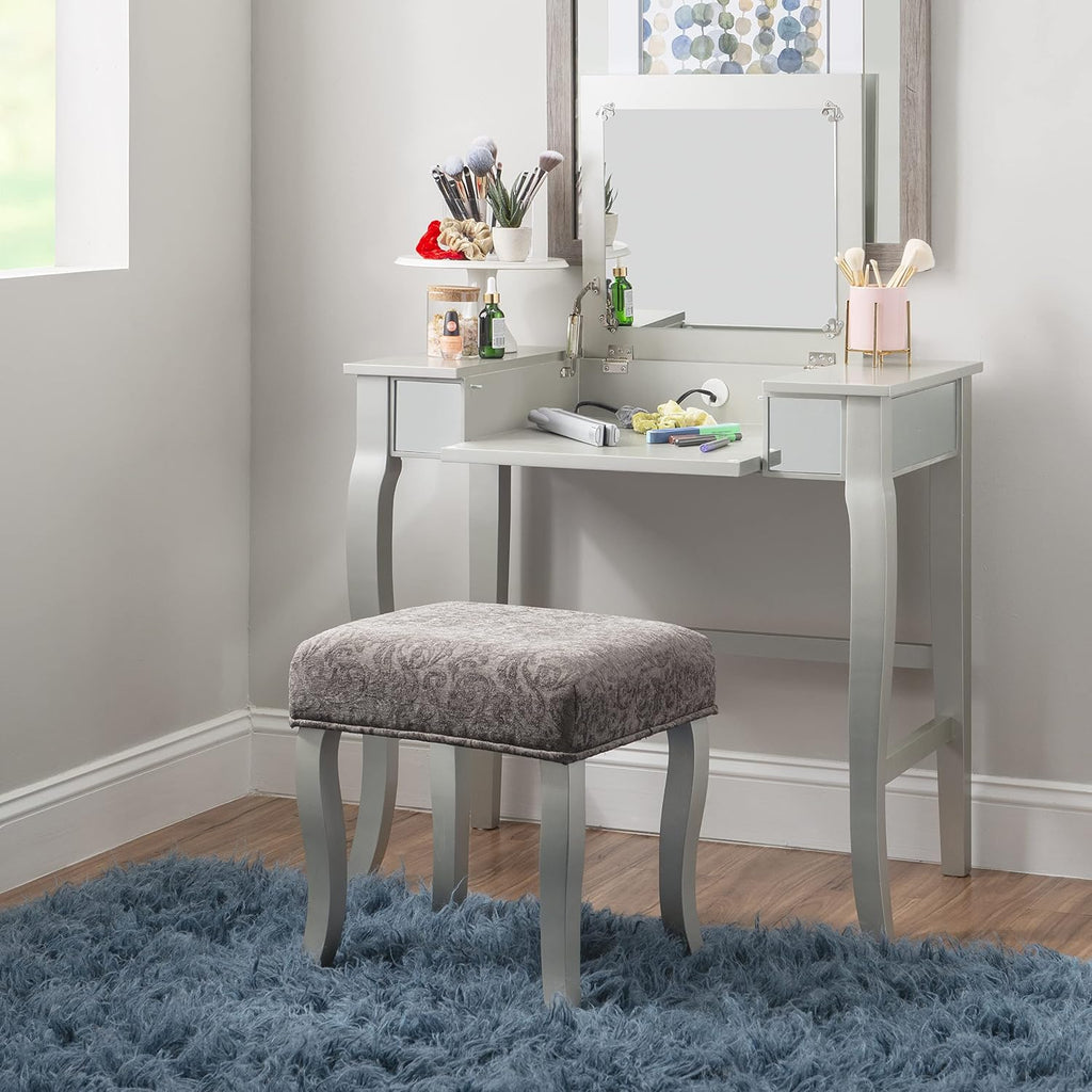 Linon Silver Harper Vanity Set, 32' W x 18' D x 46.75' H