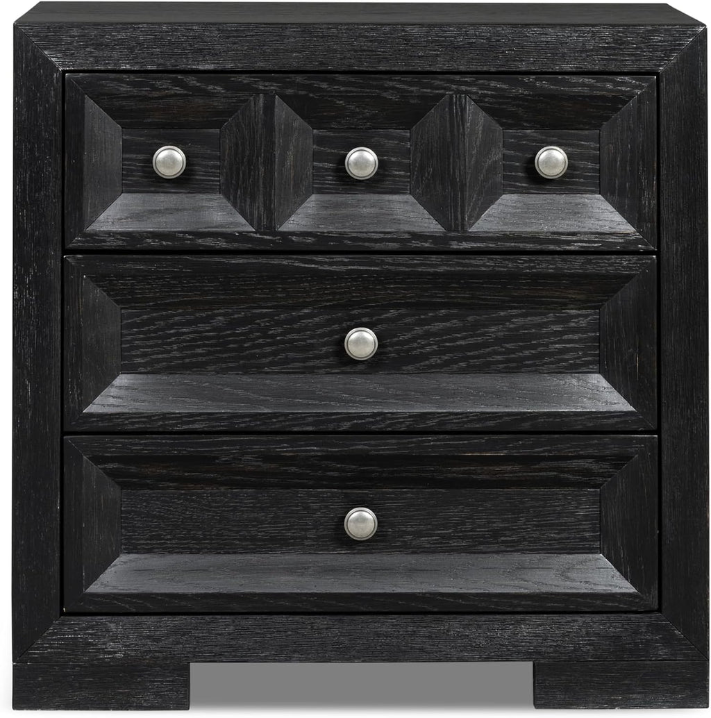 Furniture of America Dannen Modern Solid Wood 3-Piece Bedroom Set with Panel Bed, USB Charger and Felt-Lined Top Drawers on Nightstand, Box Spring Needed, King, Weathered Black