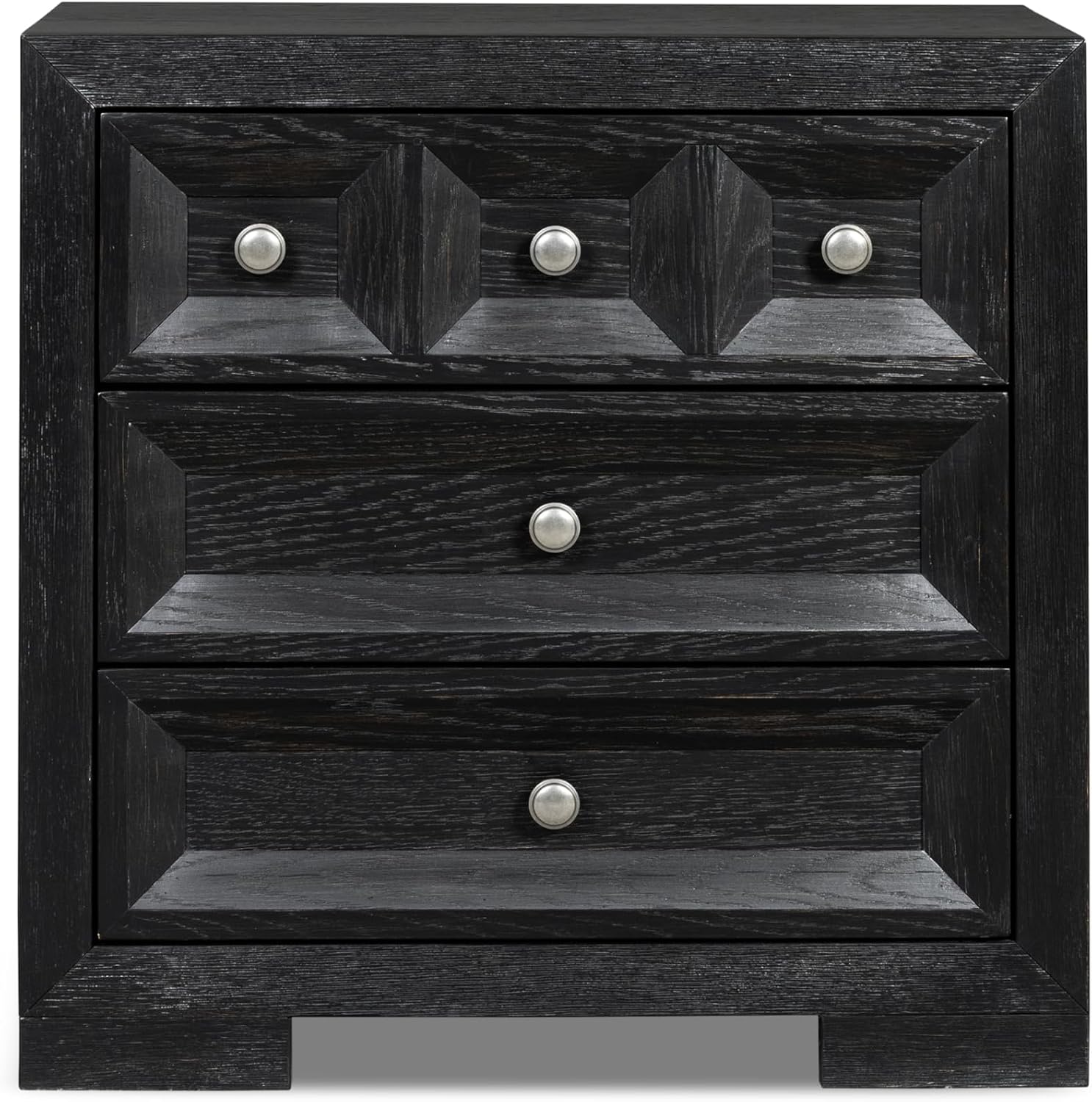 Furniture of America Dannen Modern Solid Wood 3-Piece Bedroom Set with Panel Bed, USB Charger and Felt-Lined Top Drawers on Nightstand, Box Spring Needed, King, Weathered Black