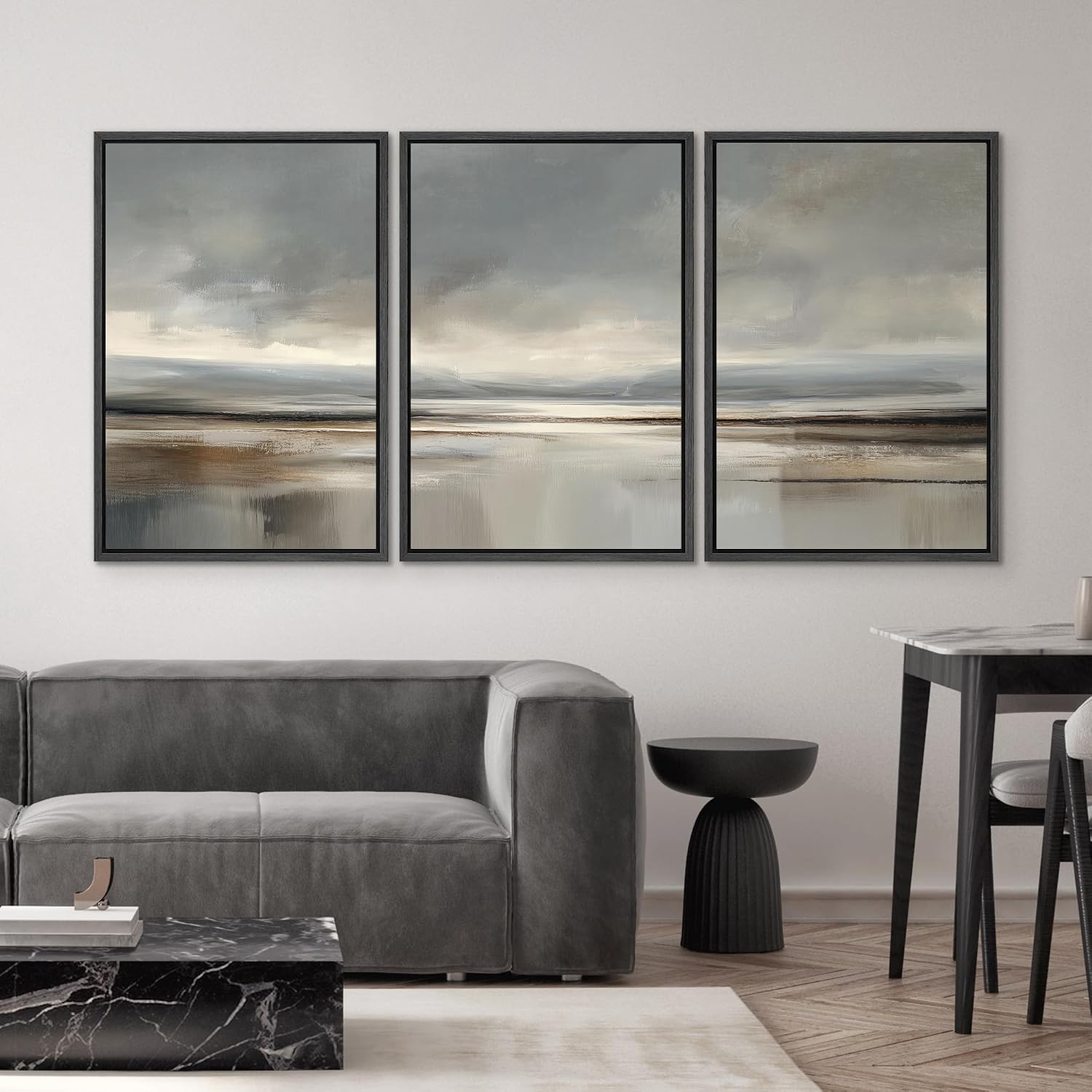 SIGNWIN Framed Canvas Print Wall Art Set Neutral Coastal Horizon Landscape Minimalist Seascape and Sky Illustrations Modern Art Decorative Rustic for Living Room, Bedroom, Office - 24'x36'x3 Black