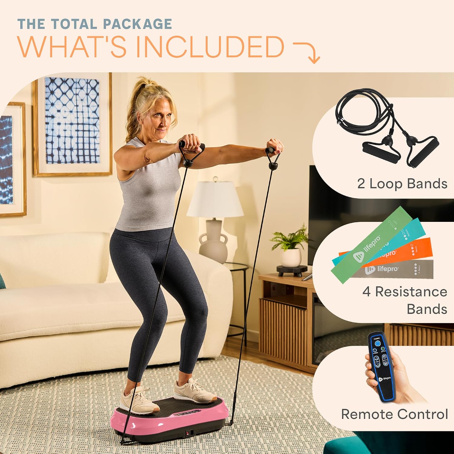 Lifepro Waver Mini Vibration Plate Exercise Machine with Remote & Bands — Compact Whole Body Vibrating Plate for Lymphatic Drainage & Muscle Toning — Shake Machine with 99 Speed Levels & 10 Presets