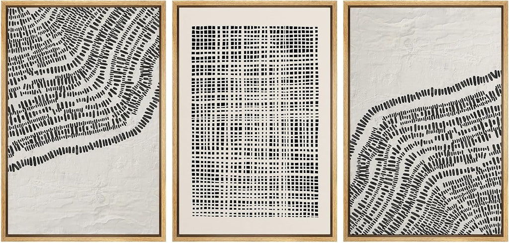 SIGNLEADER Framed Canvas Print Wall Art Set Minimalist Black and White Geometric Abstract Pattern and Line Illustrations Boho Decorative for Living Room, Bedroom, Office - 16'x24'x3 NATURAL