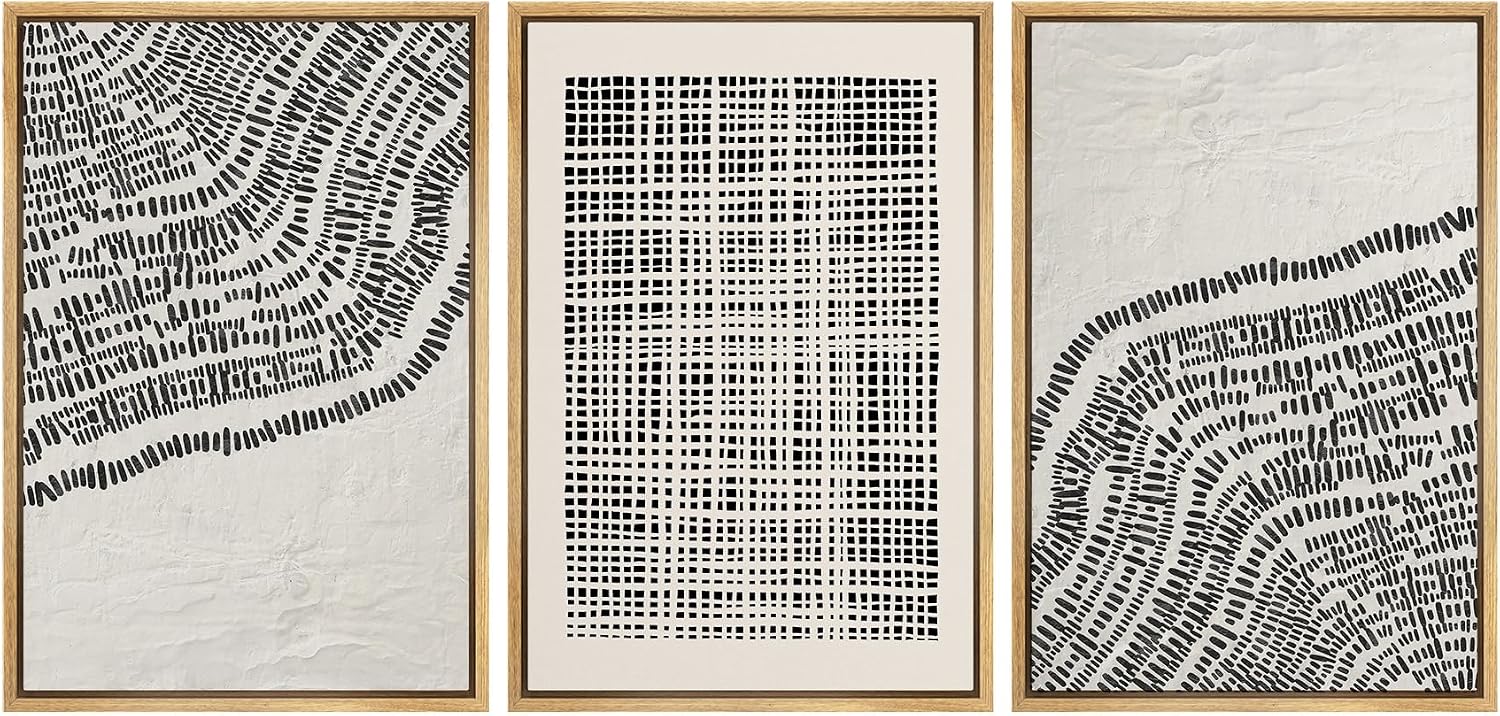 SIGNLEADER Framed Canvas Print Wall Art Set Minimalist Black and White Geometric Abstract Pattern and Line Illustrations Boho Decorative for Living Room, Bedroom, Office - 16'x24'x3 NATURAL