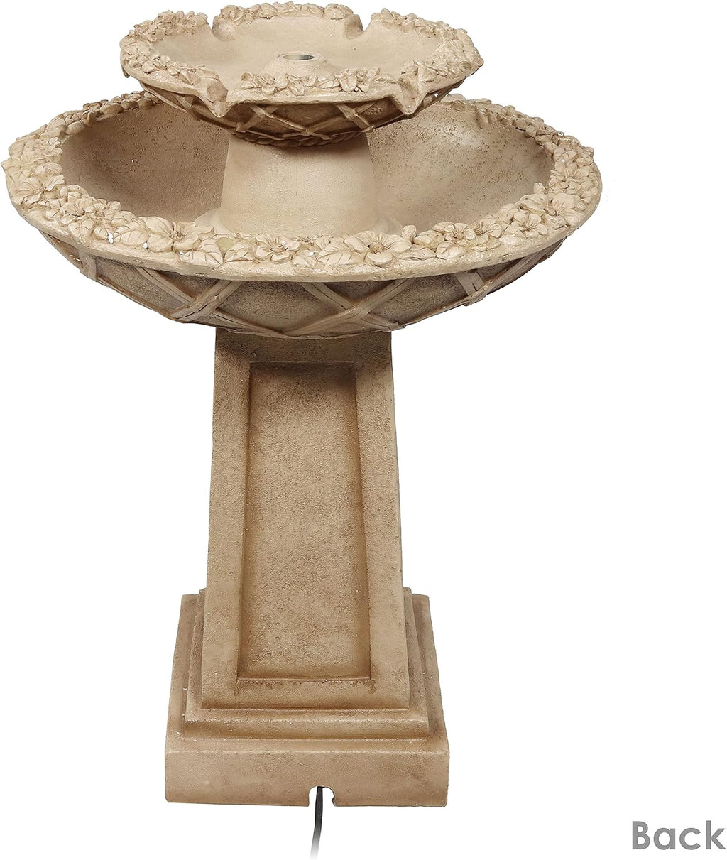 Sunnydaze Beveled Flower 28-Inch 2-Tier Outdoor Water Fountain - Backyard Water Feature & Bird Bath for Patio, Yard or Deck
