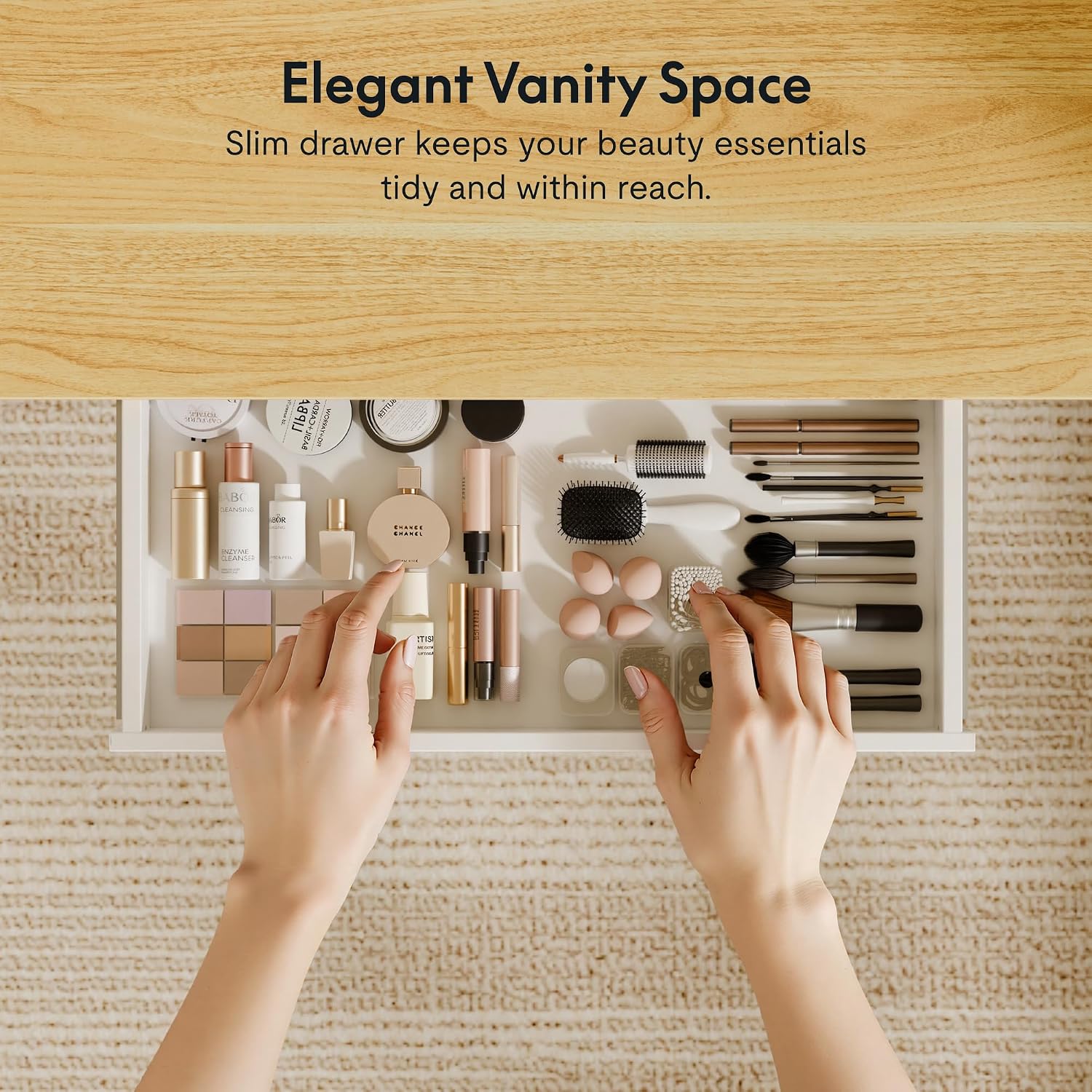 FLEXISPOT Electric Standing Makeup Vanity Desk with Drawer and USB Charge Ports&Child Lock, 48' Height Adjustable Whole-Piece Quick Install Dressing Table for Women Girls Bedroom Dressing Room, Maple