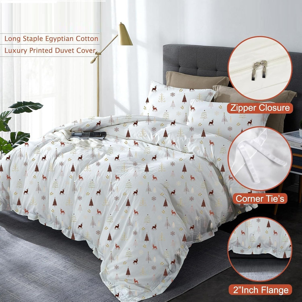 New Luxuriate Hotel 1000-TC Hypoallergenic Ultra Soft Design 100% Egyptian Cotton Solid Duvet Cover with Zipper Colser & 2pcs Pillow Case Set (Super King Plus 120X120, Christmas Print)