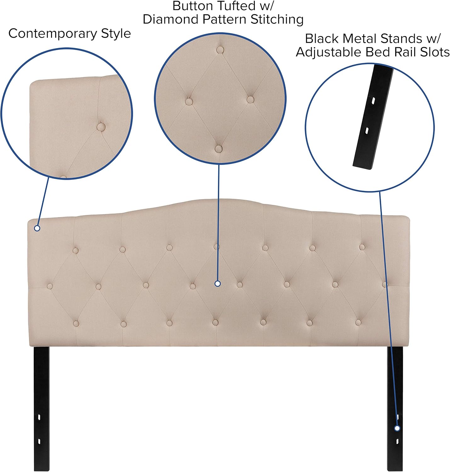 Flash Furniture Cambridge Tufted Upholstered Queen Size Headboard in Beige Fabric