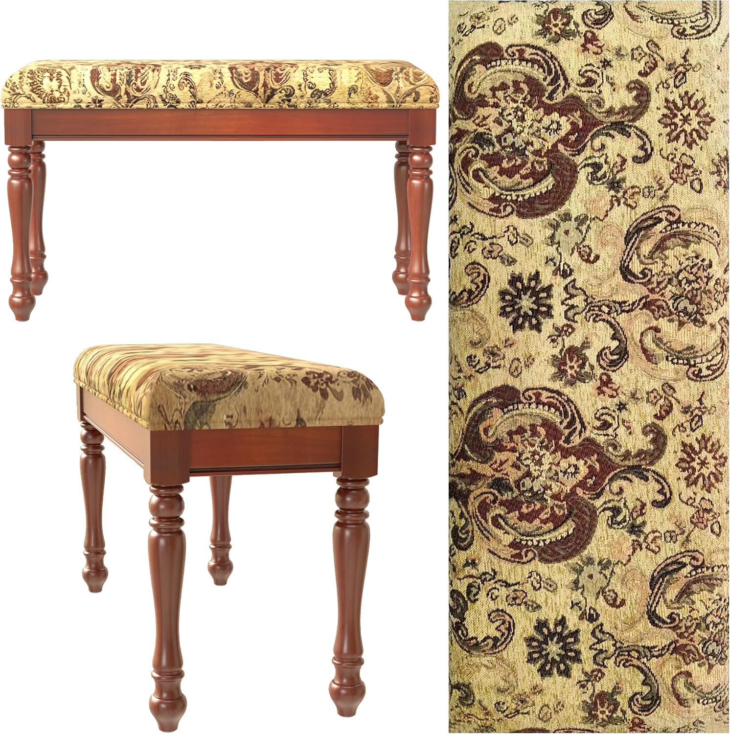 31.5' Linen Bedroom Bench - Upholstered Bench for Bedroom End of Bed, Entryway Bench with Solid Wood Legs, Makeup Vanity Stool,Cherry Red -11.8'D x 31.5'W x 18.1'H