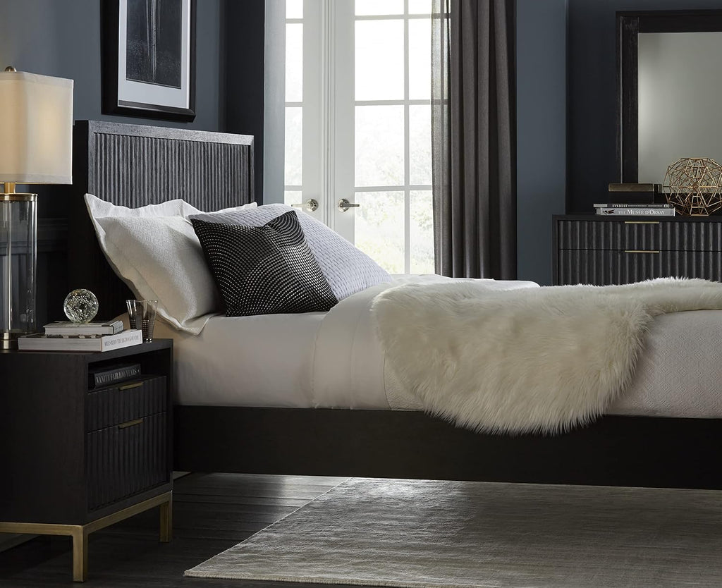 Modus Furniture Solid Wood Platform Bed, King, Kentfield - Black Drifted Oak