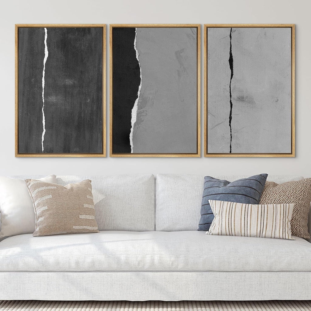 SIGNLEADER Framed Canvas Print Wall Art Set Black and White Torn Minimalist Grunge Illustrations Minimal Decorative Bohemian Nordic for Living Room, Bedroom, Office - 24'x36'x3 NATURAL