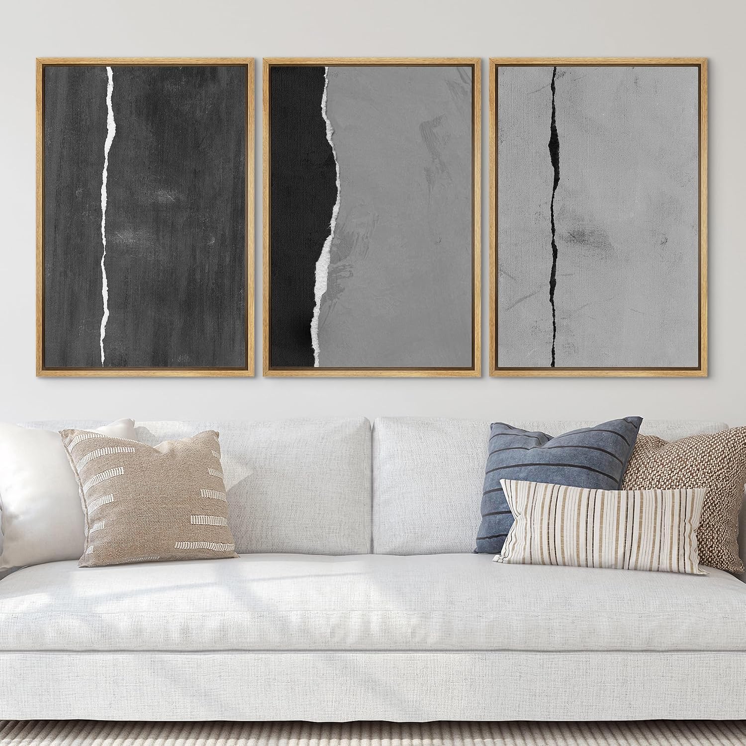 SIGNLEADER Framed Canvas Print Wall Art Set Black and White Torn Minimalist Grunge Illustrations Minimal Decorative Bohemian Nordic for Living Room, Bedroom, Office - 24'x36'x3 NATURAL