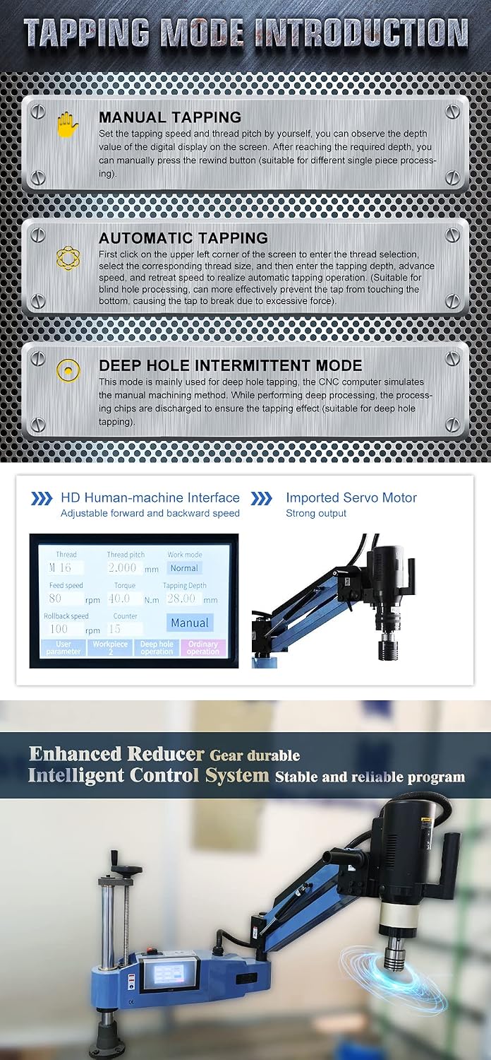 US Stock M12-M48 Electric Tapping Arm Machine Flex Arm Tapper Tapping Machine Universal 360 Degree Tap Collets Included