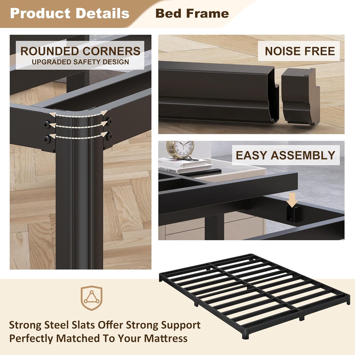 Likelalaso 3 inch Low California King Bed Frame with Rounded Corner, Heavy Duty Metal, Easy Assembly, Noise Free, Black