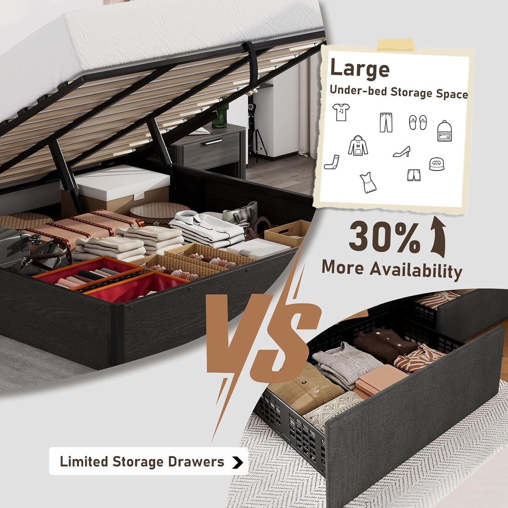 LUXOAK King Size Lift Up Storage Platform Bed Frame, Metal Bed Frame with Wooden Slats Support, No Box Spring Needed, Large Storage Space, Noise Free, Easy Assembly, Black