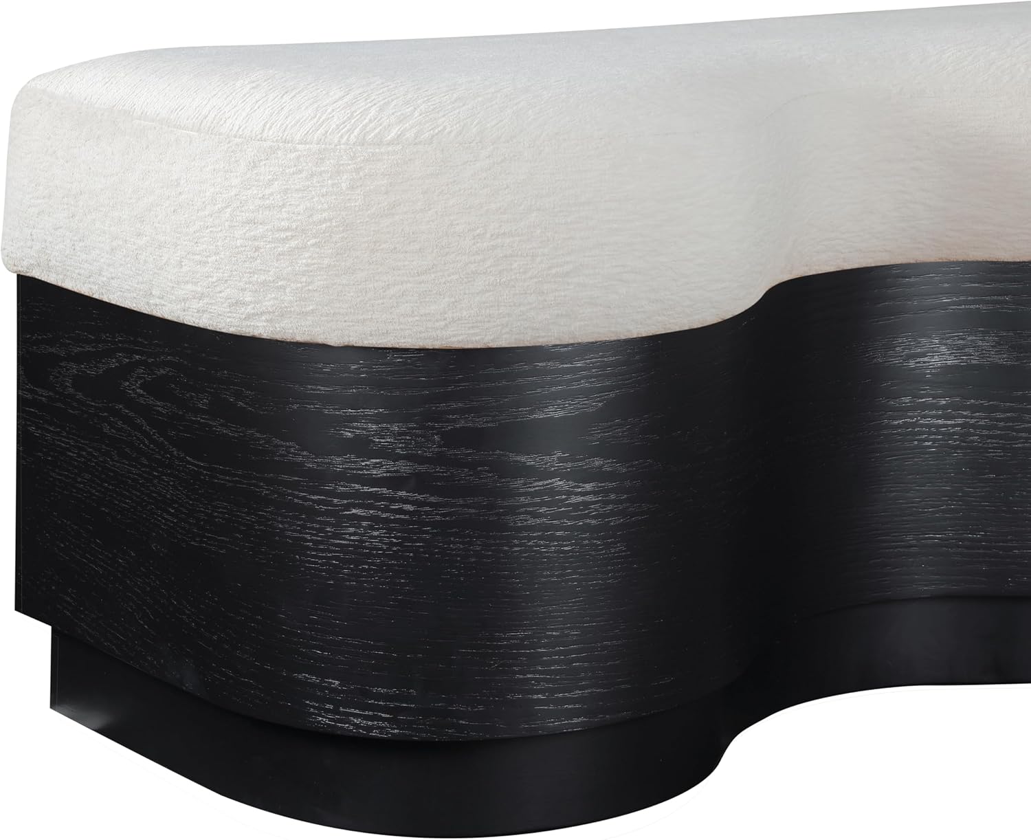 Meridian Furniture 22081Cream Savoy Collection Art Deco Bench with Soft Cream Velour Fur Fabric, Rich Black Finish, Mix of Solid Wood & MDF, 60' W x 18.5' D x 18.5' H, Cream