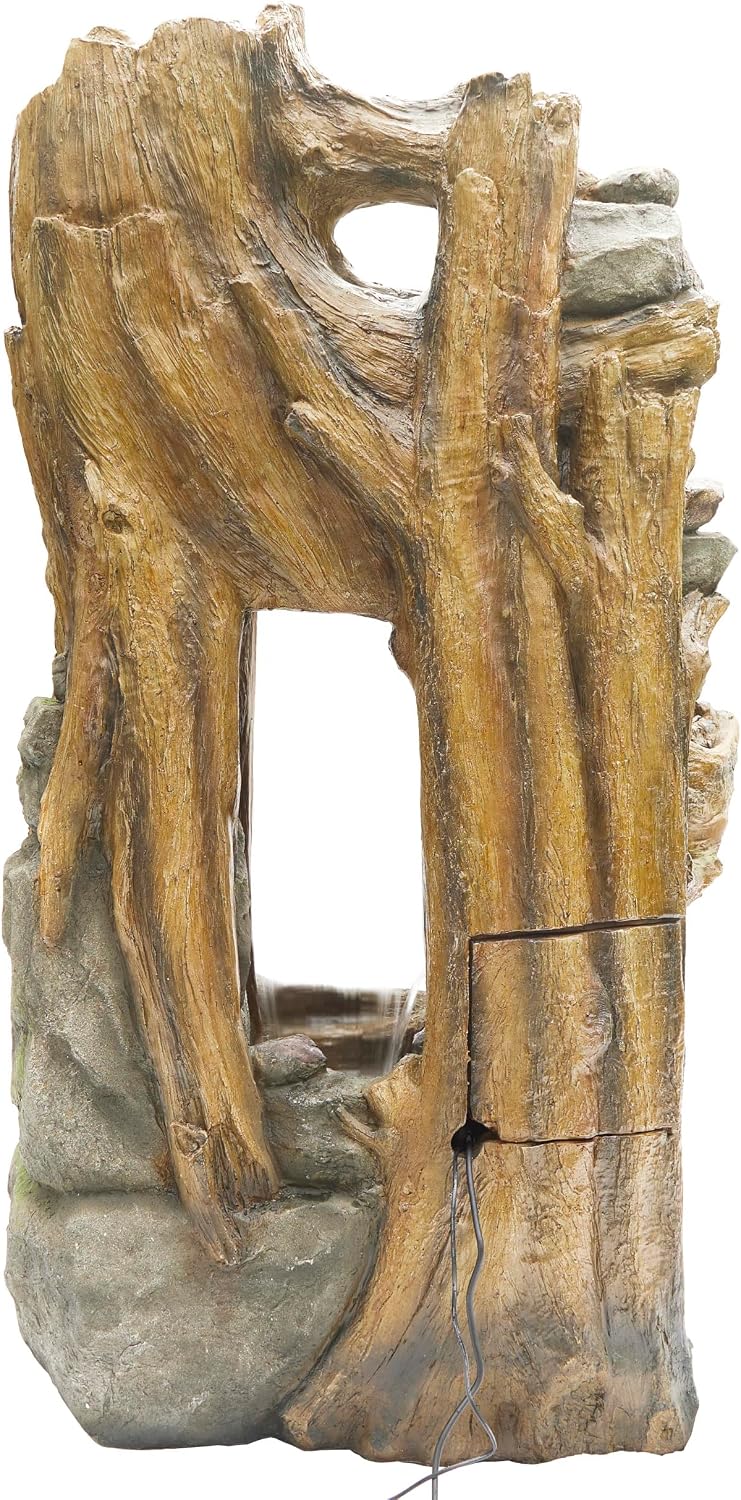 Alpine Corporation TZL404 71' Cascading Tree Trunk Fountain with LED Lights, Outdoor Waterfall Water Feature for Garden, Patio, Lawn & Backyard Decor, Relaxing Water Feature with Rustic Design