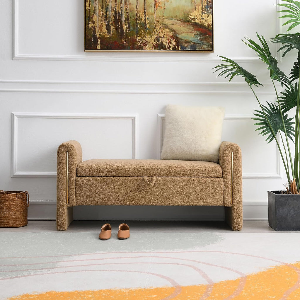 JIJIWANG Modern Bed End Bench with Arms and Storage, Upholstered Bed Bench Entryway Bench Ottoman Comfy Window Vanity Bench Footstool for Living Room,Bedroom,Coffee