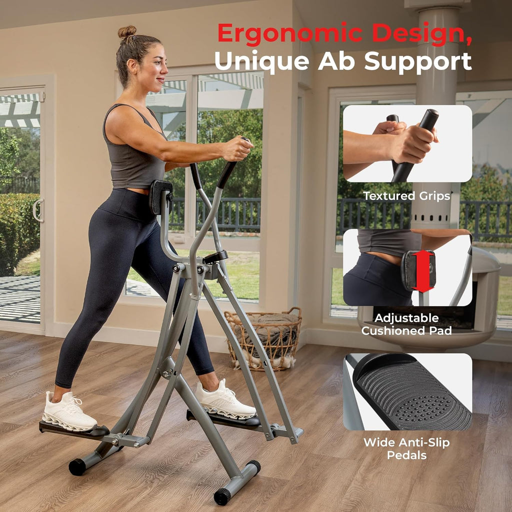 Sunny Health & Fitness Foldable Air Walk Elliptical, 30' inch Long Stride Glide Exercise Full-Body Cardio Cross Smart Trainer for Home Office, SunnyFit App via Bluetooth with Adjustable Resistance