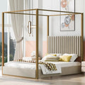 Upholstery Canopy Platform Bed with Headboard and Metal Frame for Bedroom,No Spring Box Needed (Beige, Queen (U.S. Standard))