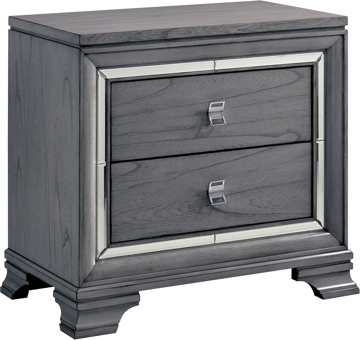 Furniture of America Zenka Wood Frame 3-Piece Bedroom Set, California King-Size Bed with Lighted & Padded Headboard and 2-Drawer Nightstand, Felt-Lined Top Storage, Box Spring Required, Light Gray