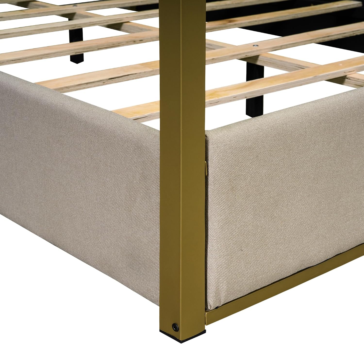 Upholstery Canopy Platform Bed with Headboard and Metal Frame for Bedroom,No Spring Box Needed (Beige, Queen (U.S. Standard))