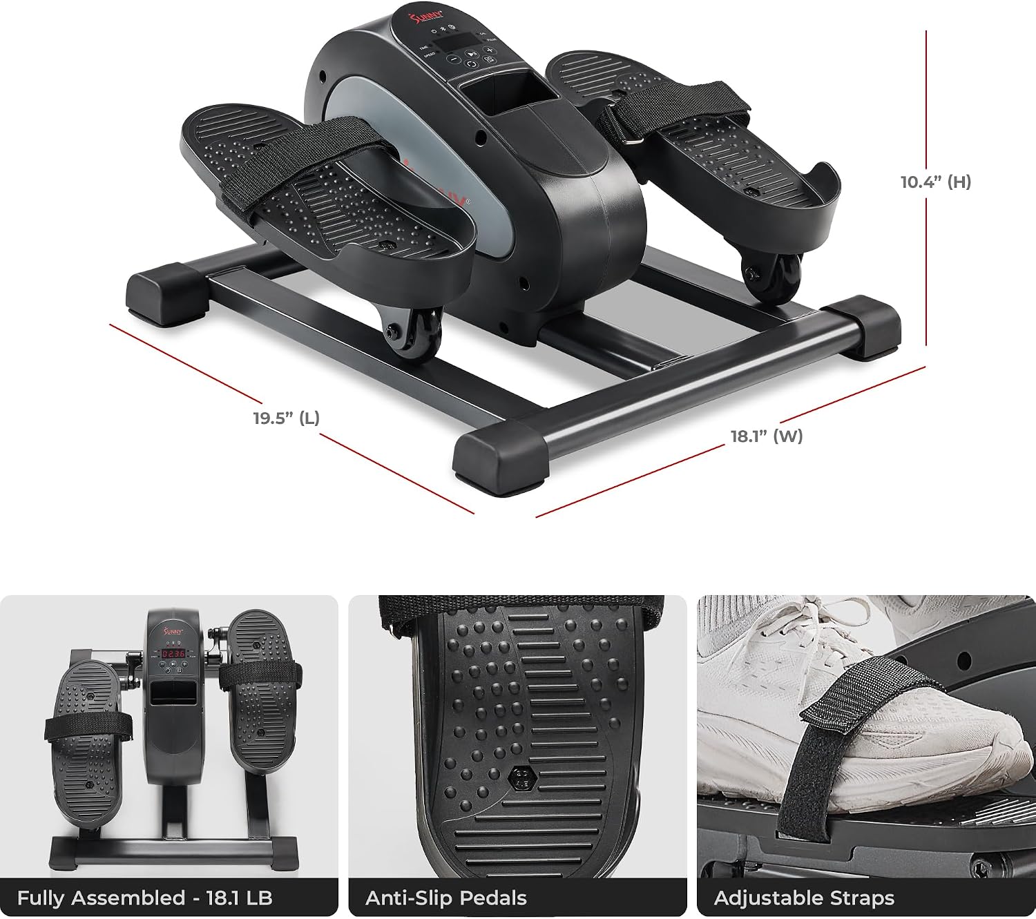 Sunny Health & Fitness Under Desk Pedal Elliptical Machine, Adjustable Resistance Leg Exerciser Office Home Workout While Sitting for Seniors