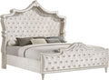 Coaster Home Furnishings Antonella Modern Classic 4-Piece Bedroom Set Velvet Upholstered California King Size Panel Bed Frame 79-inch Headboard Ivory and Camel 223521KW-S4