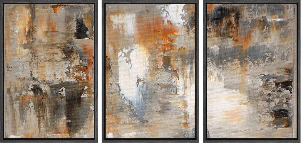 wall26 Framed Canvas Print Wall Art Set Black, White & Orange Brushstrokes Abstract Shapes Illustrations Modern Art Chic Colorful Multicolor Ultra for Living Room, Bedroom, Office - 16'x24'x3 Black