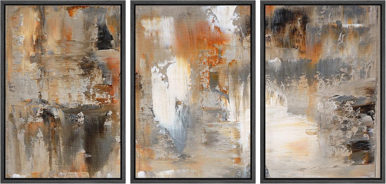 wall26 Framed Canvas Print Wall Art Set Black, White & Orange Brushstrokes Abstract Shapes Illustrations Modern Art Chic Colorful Ultra for Living Room, Bedroom, Office - 24'x36'x3 Black