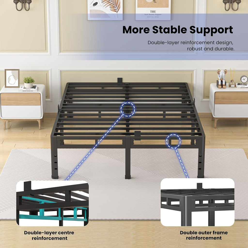 NKZ 18 Inch Queen Size Metal Bed Frame & Box Spring 2 in 1 Platform with Round Corner Legs, 4000Lbs Heavy Duty, Mattress Slide Stopper, Headboard Hole, Noise-Free, Easy Assembly