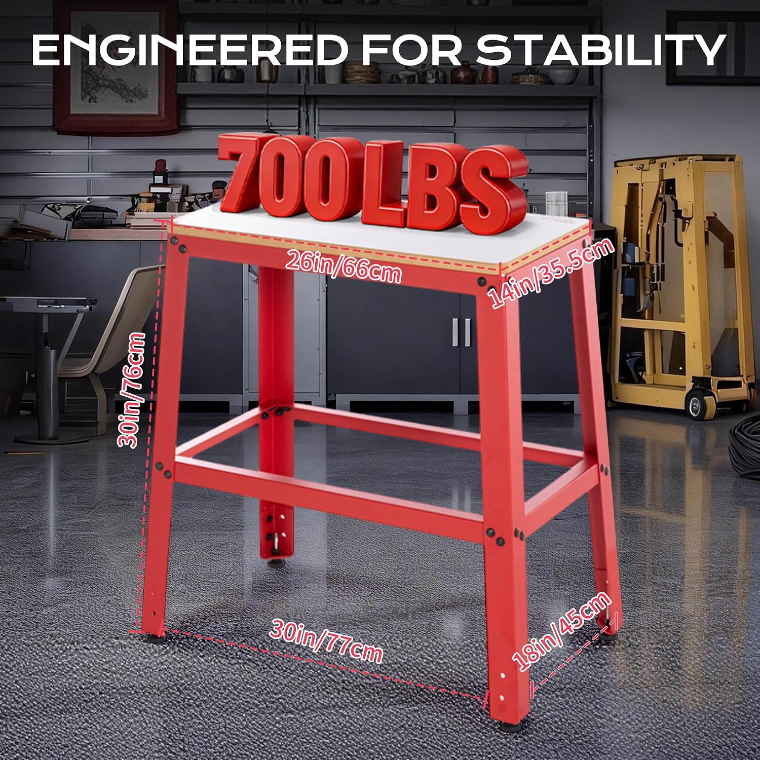 700 Lbs Heavy Duty Tool Stand, 30' Work Height & 26' x 14' MDF Top, Universal Benchtop Machine Table with Vibration-Dampening Base for Planer, Drill Press, Saws & Grinders