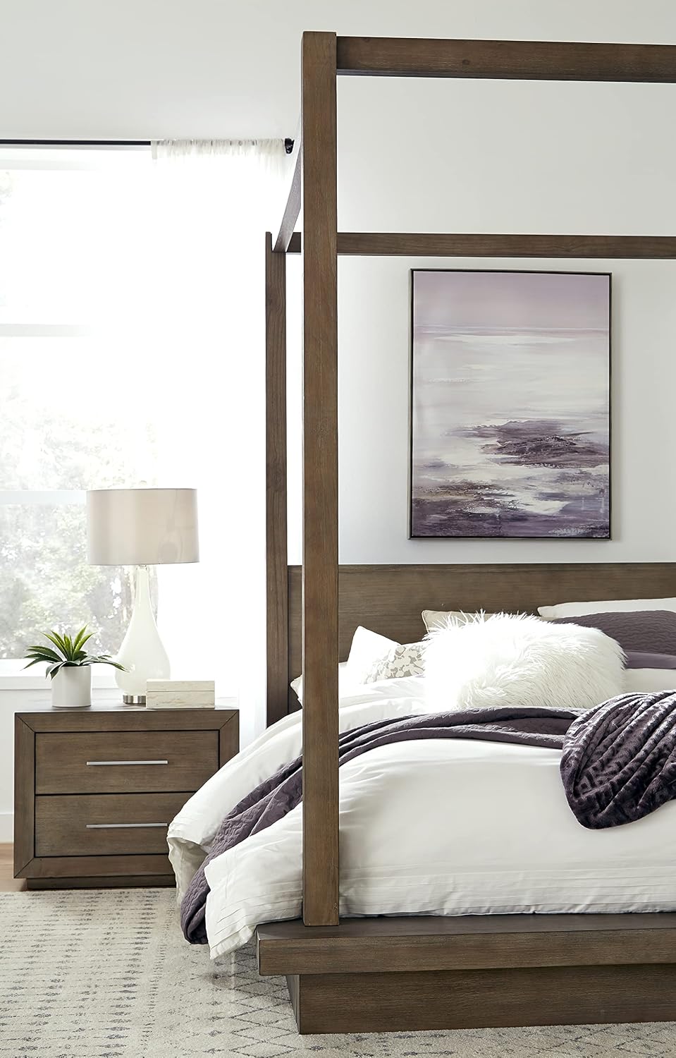 Modus Furniture Solid Wood Canopy Bed, Full, Melbourne - Dark Pine