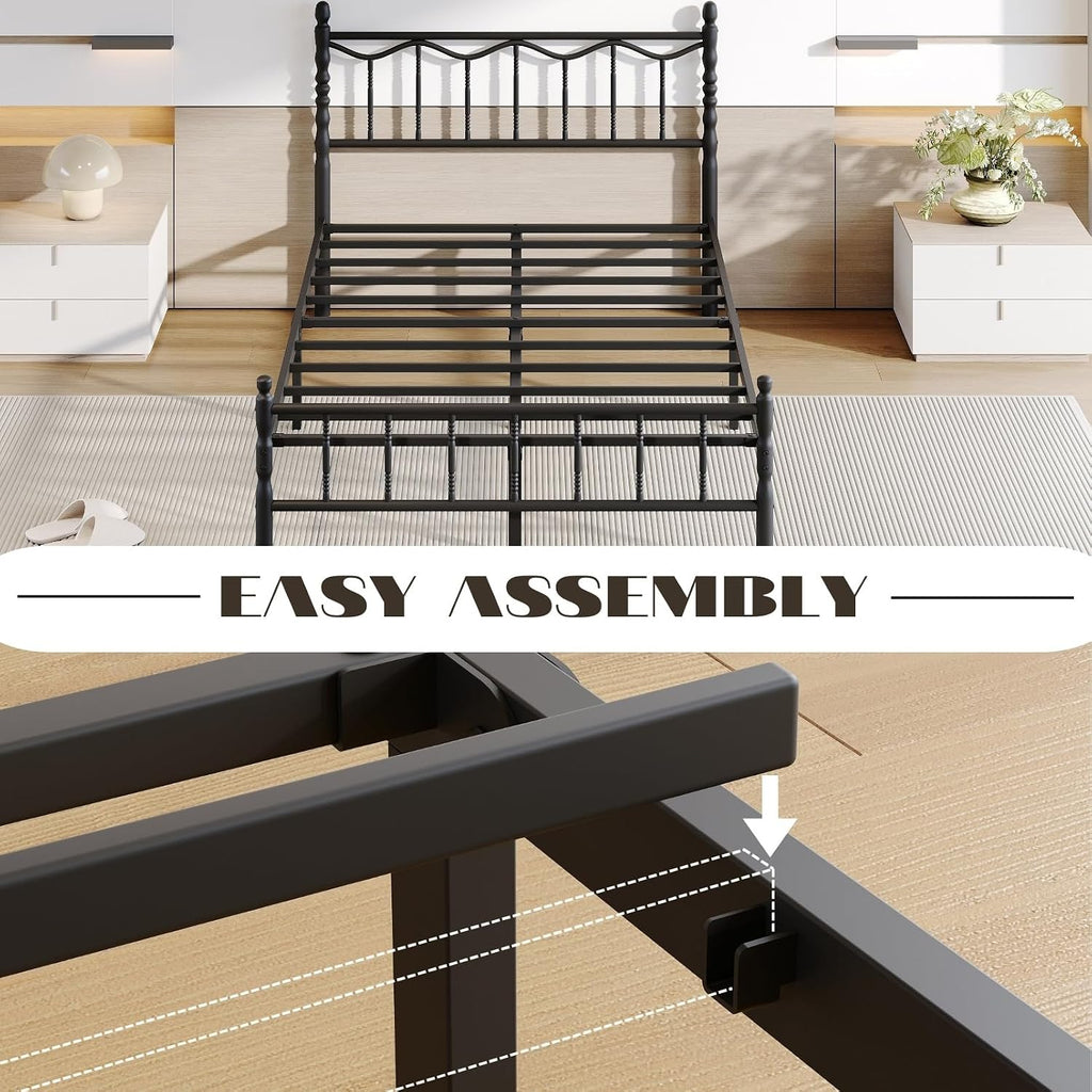 14 Inch Full Bed Frame with Headboard and Footboard, Metal Platform Full Size Bed Frame No Box Spring Needed, Heavy Duty, Noise Free, Under Bed Storage, Black