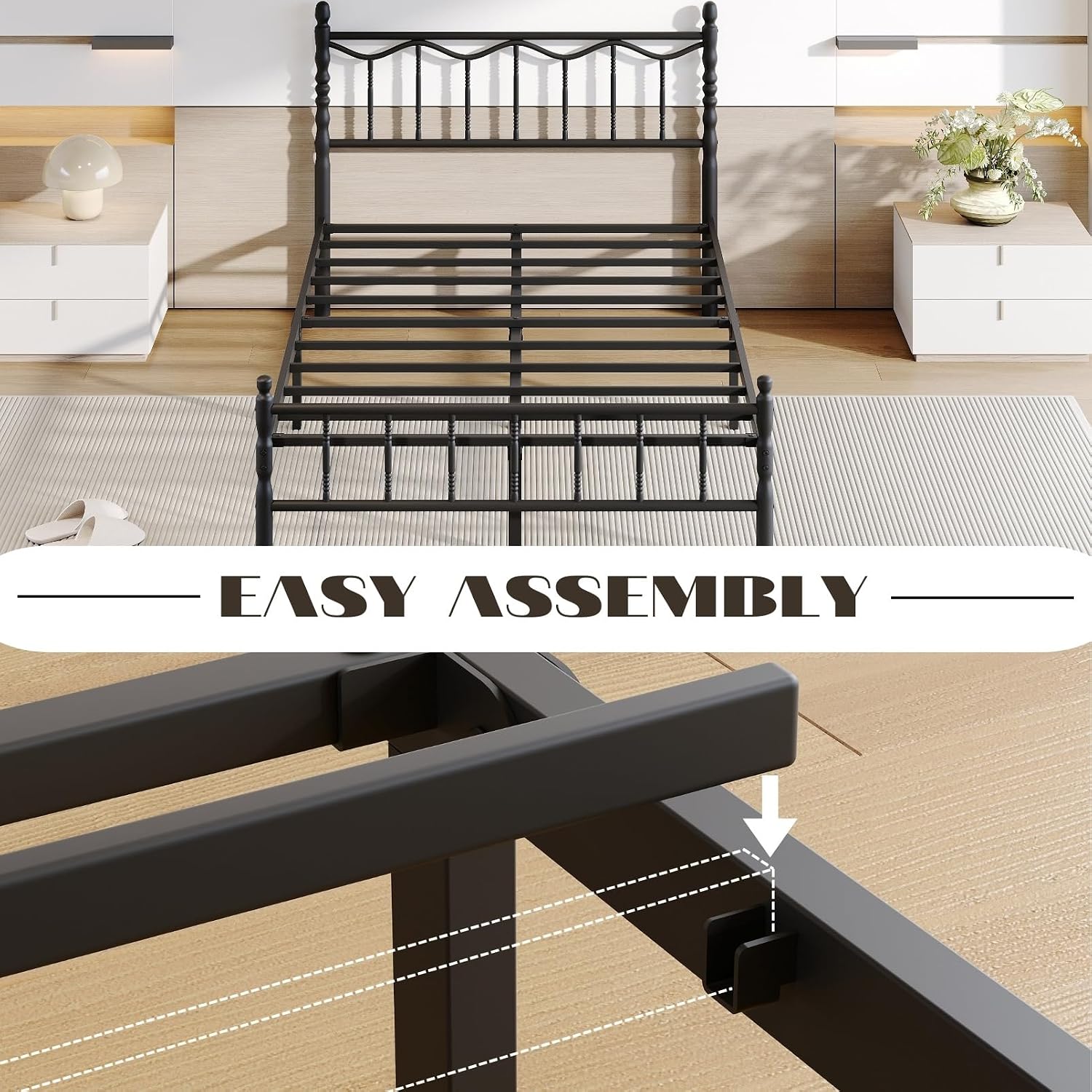 14 Inch Full Bed Frame with Headboard and Footboard, Metal Platform Full Size Bed Frame No Box Spring Needed, Heavy Duty, Noise Free, Under Bed Storage, Black