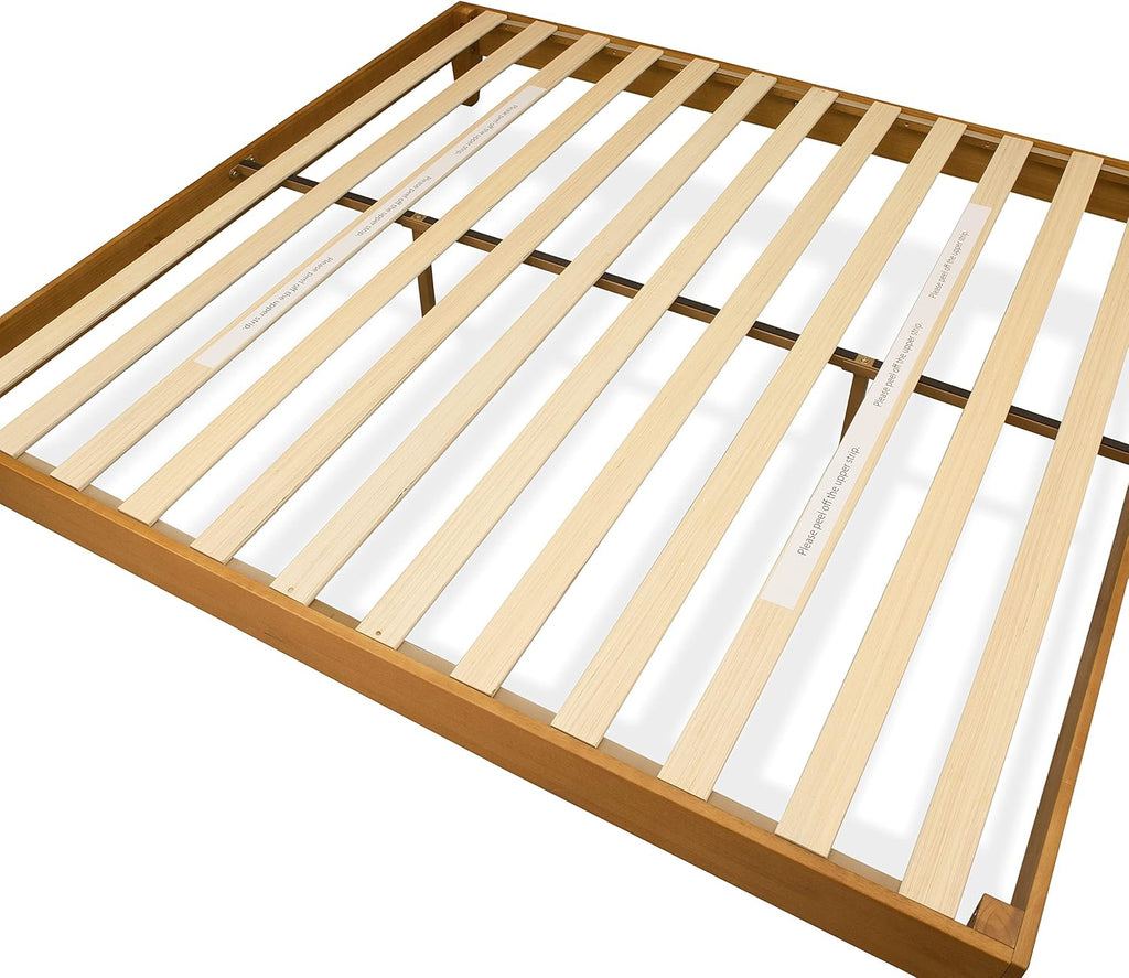 East West Furniture NVP-23-Q Queen Size Platform Bed Frame with 4 Hardwood Legs and 2 Extra Center Legs - Oak Finish