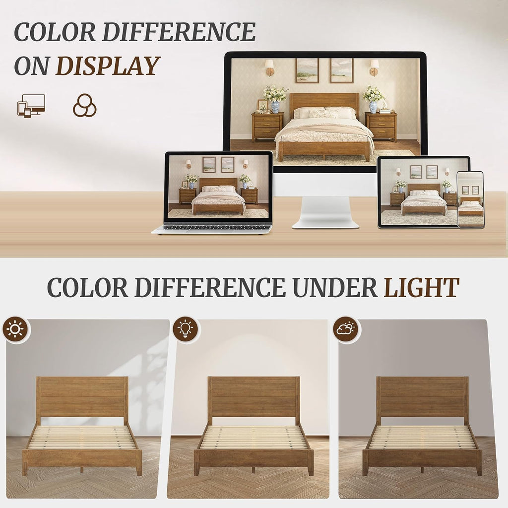 Cozyman Wood Platform Bed Frame Queen Size with Headboard, Camas Queen, Acacia Wood, No Box Spring Needed, Easy Assembly, Dark Wood