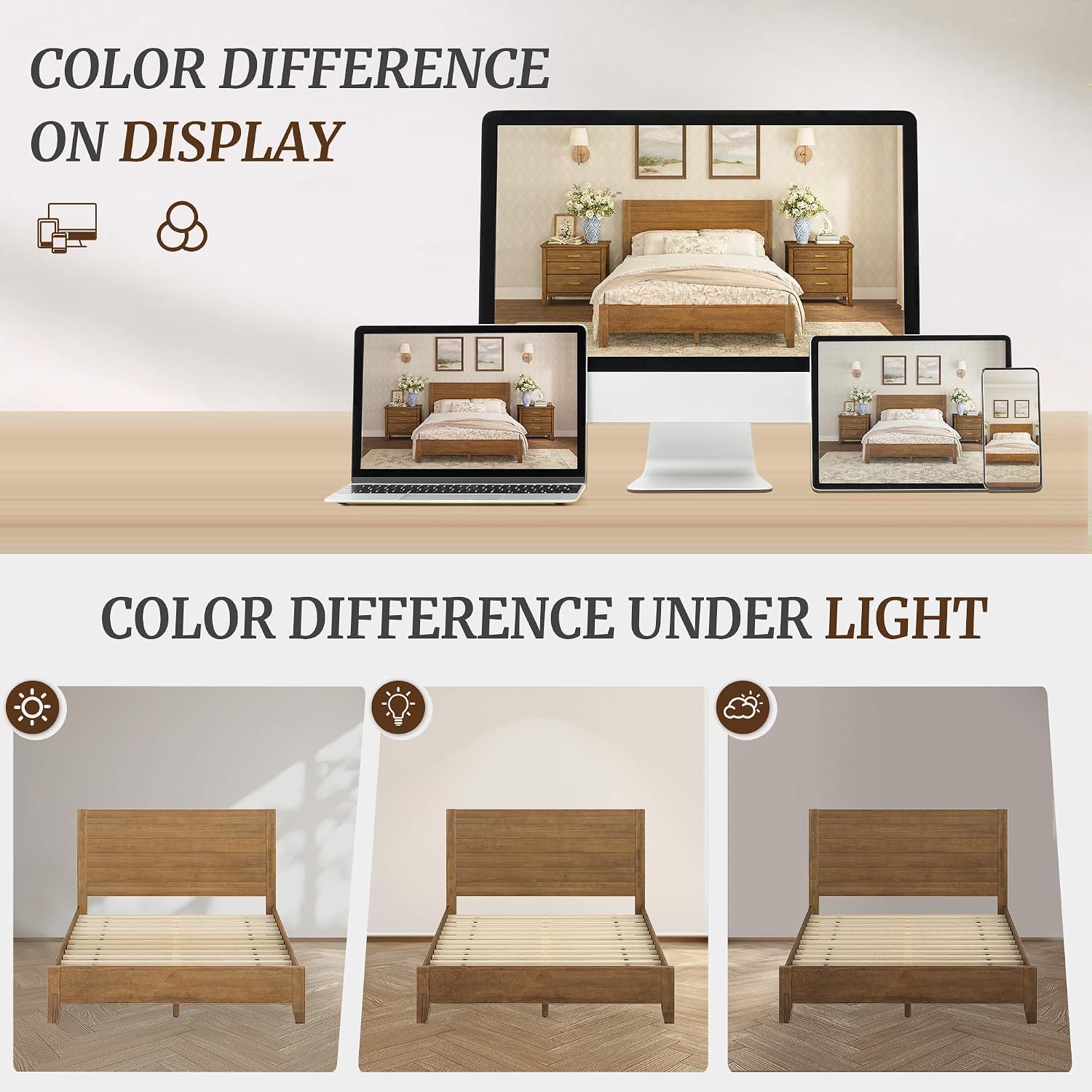 Cozyman Wood Platform Bed Frame Queen Size with Headboard, Camas Queen, Acacia Wood, No Box Spring Needed, Easy Assembly, Dark Wood