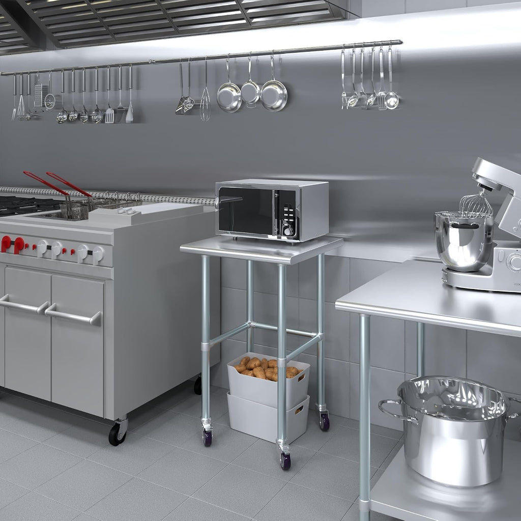 AmGood Stainless Steel Work Table Open Base & Wheels | Work Station | Metal Work Bench (Stainless Steel Work Table Open Base + Casters, 24' Long x 24' Deep)