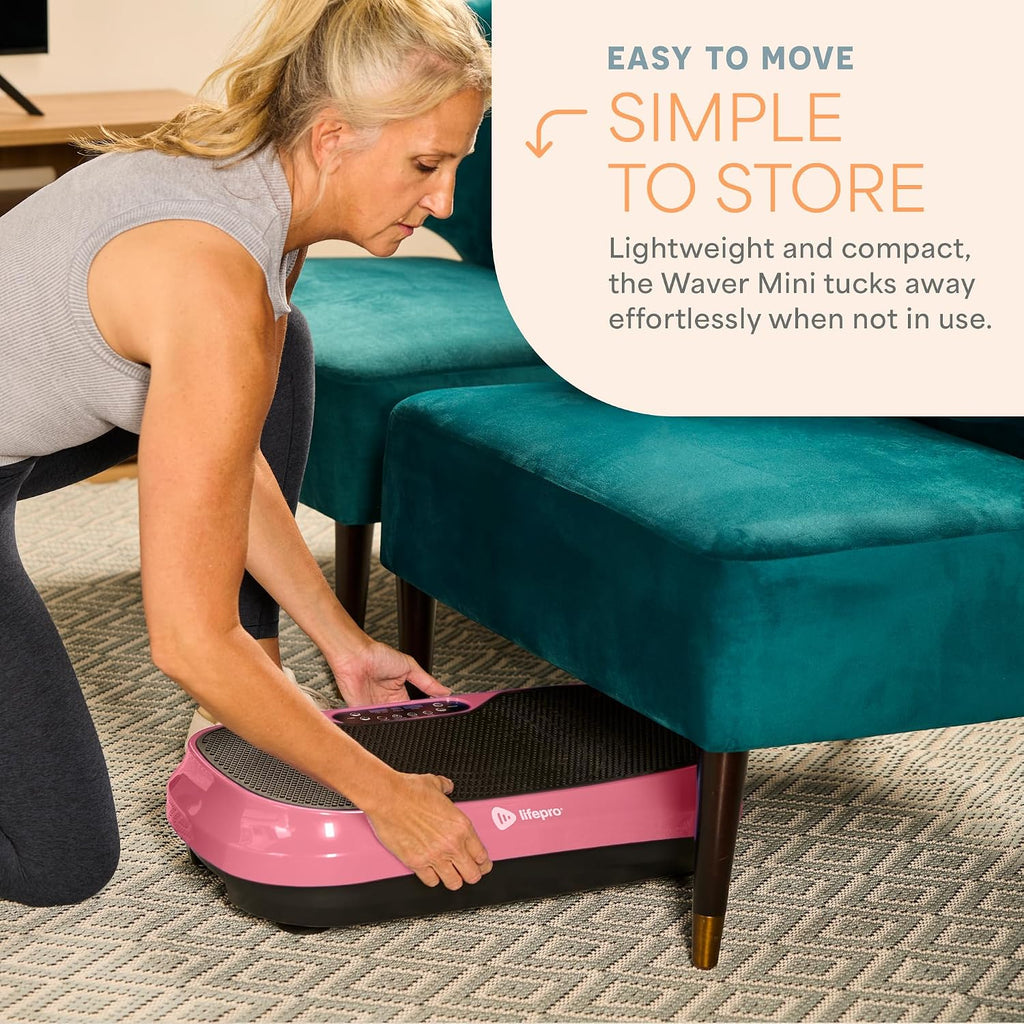 Lifepro Waver Mini Vibration Plate Exercise Machine with Remote & Bands — Compact Whole Body Vibrating Plate for Lymphatic Drainage & Muscle Toning — Shake Machine with 99 Speed Levels & 10 Presets
