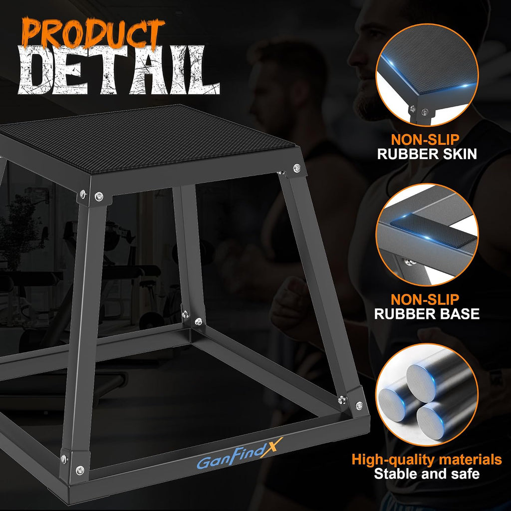 GanFindX Plyometric Jump Box Set, 12/18/24 Inch Steel Plyo Box, Heavy Duty Plyometric Platform with Anti Slip Surface, Fitness Exercise Step Up Box for Home Gym Training, Agility and Strength Conditioning