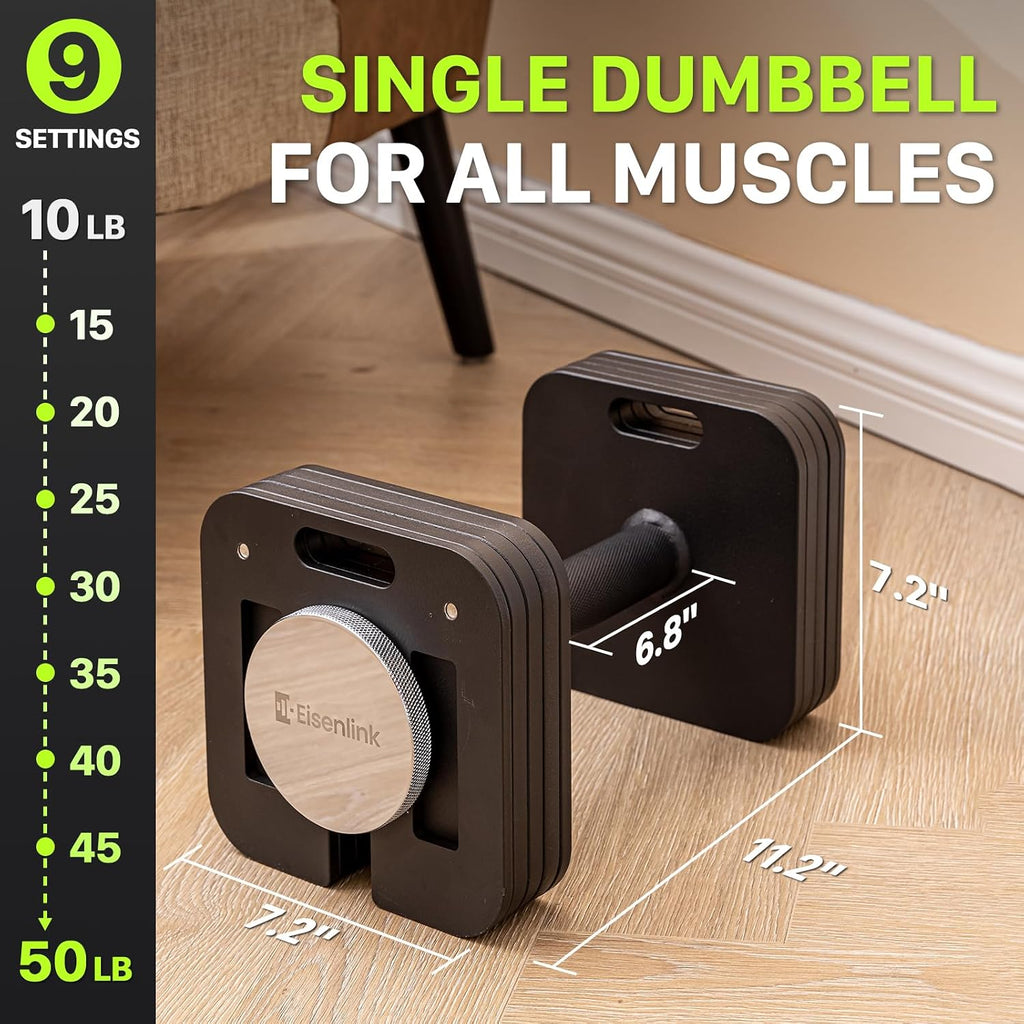 Eisenlink Adjustable Dumbbell Set, 10-50/80lb, 5lb Increments, Quick-Lock Square Weight Dumbbells for Home Gym Fitness (50/80lb×2)
