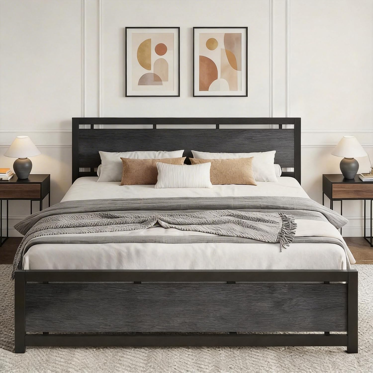 LIKIMIO California King Bed Frame with Headboard and Footboard, Metal Strong Supports, Easy Assembly, Noise-Free, No Box Spring Needed, Charcoal Grey
