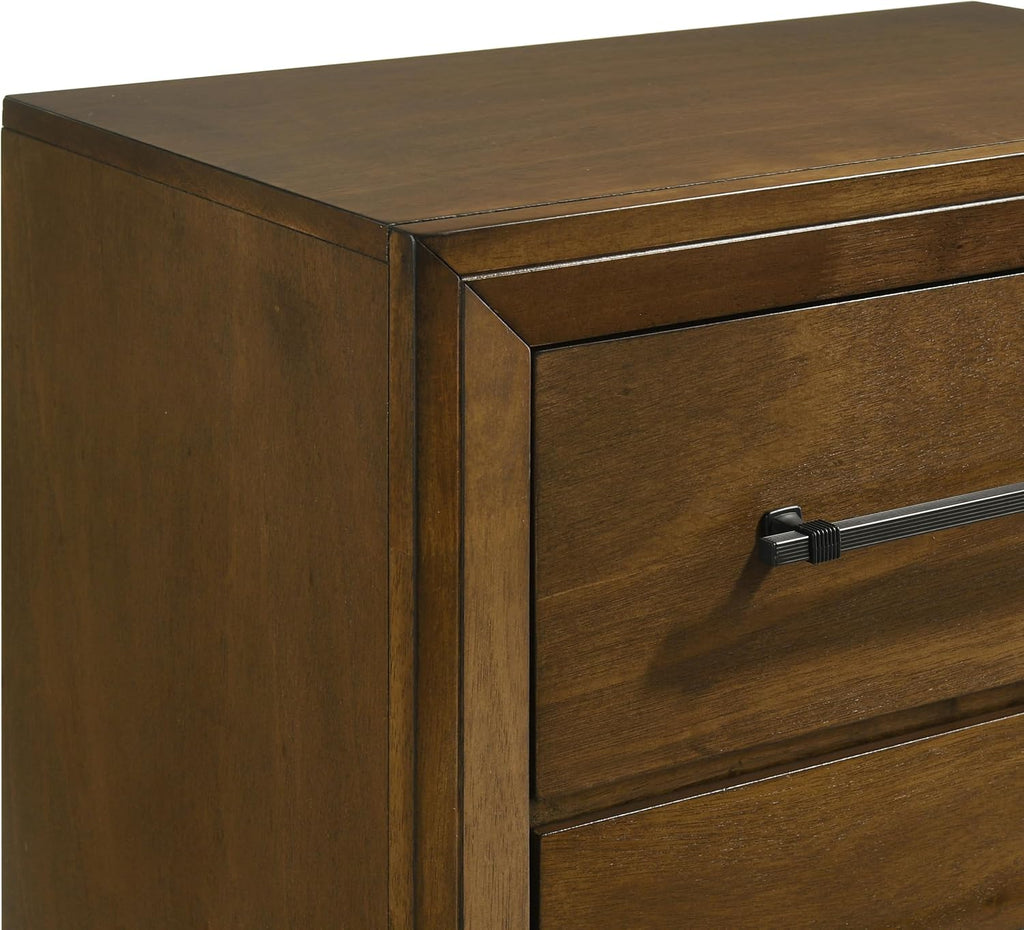 New Classic Furniture Ballard 4-Piece Wood King Bedroom Set with Nightstand, Walnut Brown