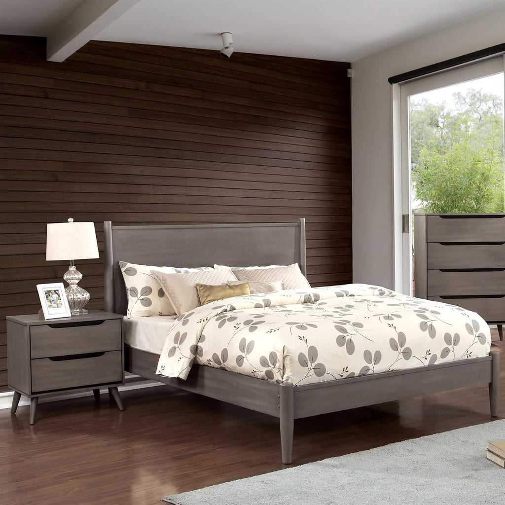 Furniture of America FOA Belkor 2-Piece Gray Solid Wood Bedroom Set - Cal King + Nightstand
