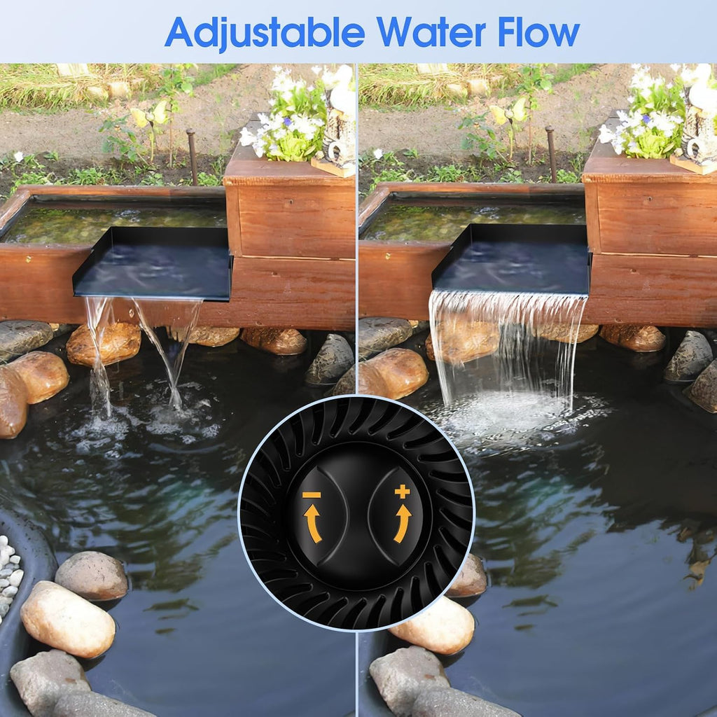 POPOSOAP 55W Solar Pond Waterfall Box with Fountain Pump, 304 Stainless Steel Pond Waterfall Spillway, Pond Spillway with 9.8FT PU Corrugated Tubing for Garden Waterfall,Water Features-P5552H