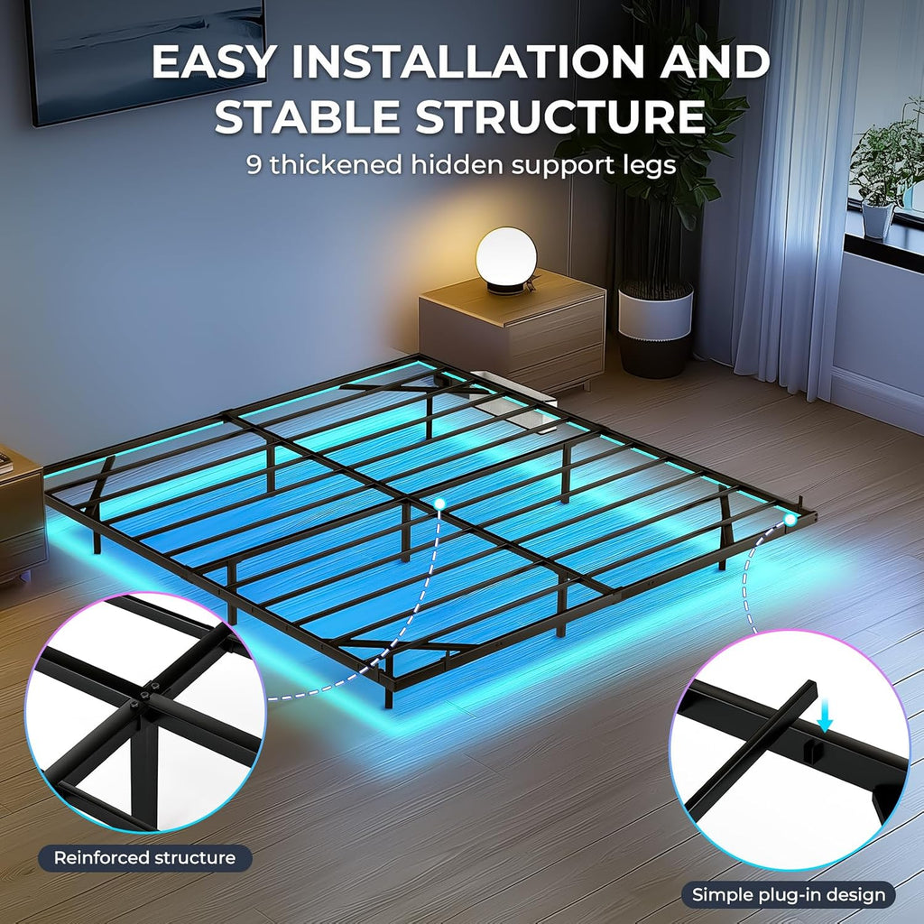 Tatub King Floating Bed Frame with Bedside Caddy, LED Floating Metal Platform Bed Frame with Charing Station & 4 Mattress Slide Stopper, No Box Spring Needed, Easy to Assemble