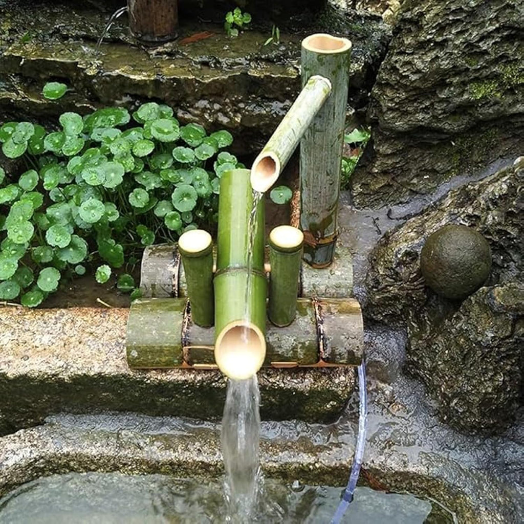 Solar Bamboo Fountain Kit, Handmade Freestanding Zen Water Feature, Feng Shui Circulation Fountain for Patio, Garden, Backyard, Lawn, Pond, Yard, Outdoor Landscape Decor