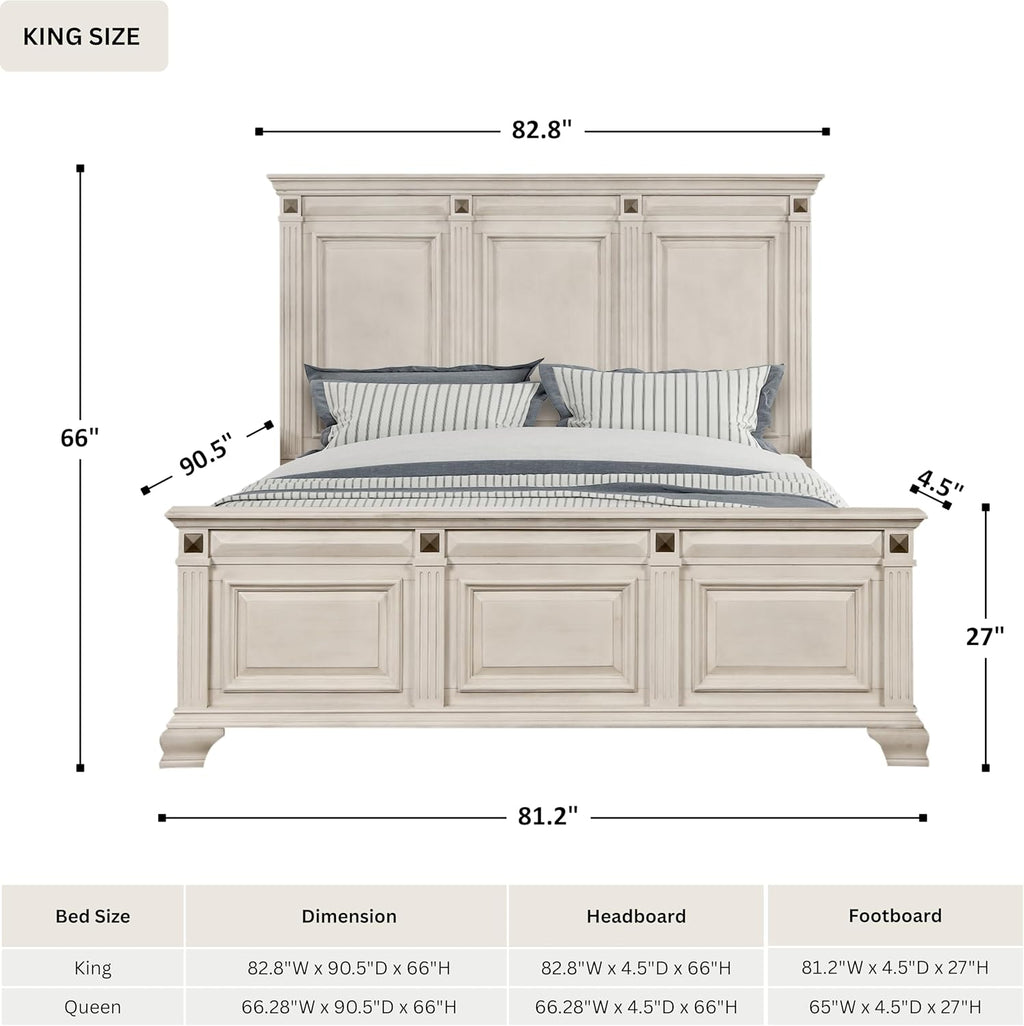 Roundhill Furniture Renova Distressed Parchment Wood Panel Bed, King