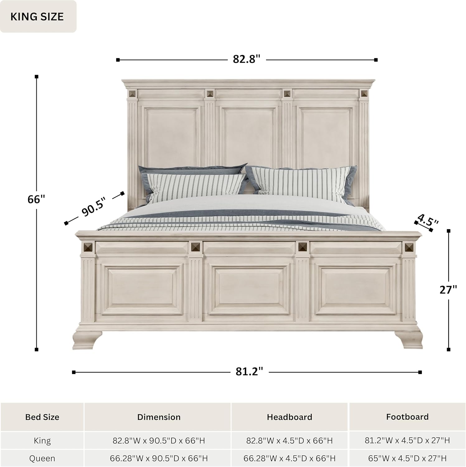 Roundhill Furniture Renova Distressed Parchment Wood Panel Bed, King